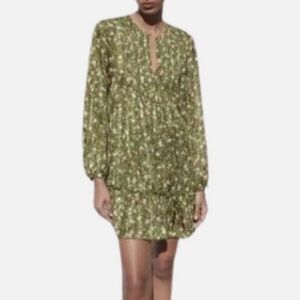 Zara Olive Green Floral Smocked Blouse